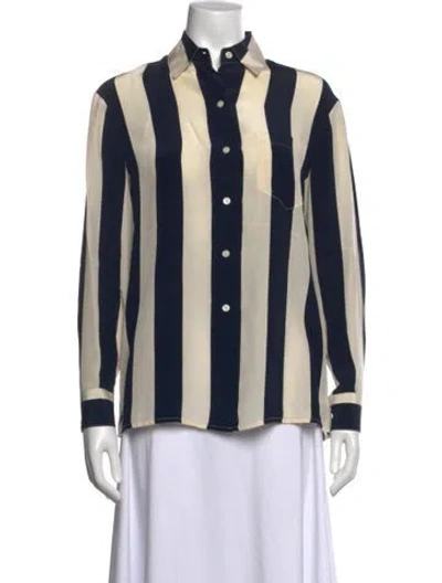 Pre-owned Bill Blass Silk Striped Button-up Top