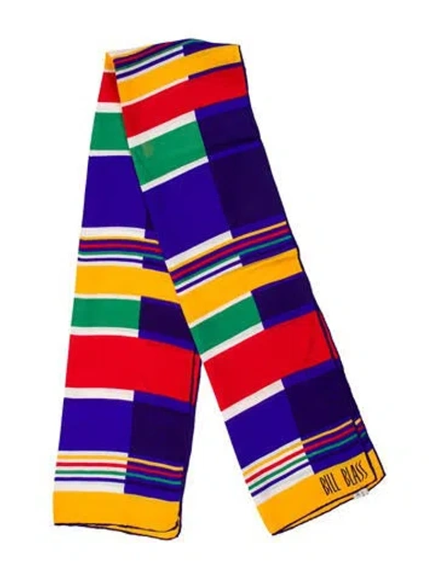 Pre-owned Bill Blass Silk Striped Scarf In Blue