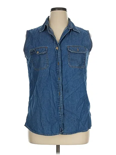 Pre-owned Bill Blass Sleeveless Button Down Shirt In Blue