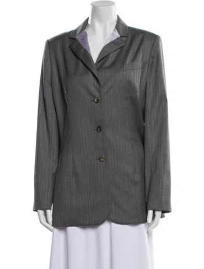 Pre-owned Bill Blass Striped Blazer In Gray