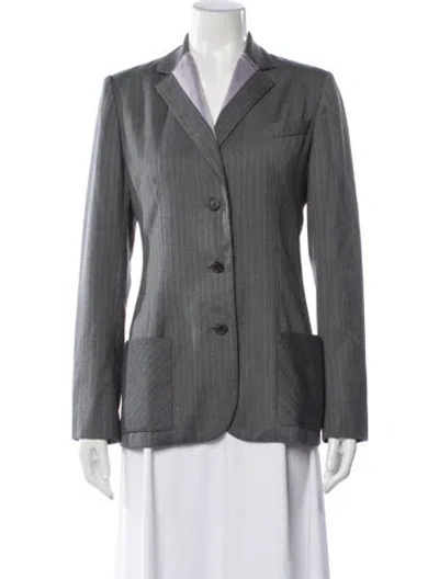 Pre-owned Bill Blass Striped Blazer In Grey