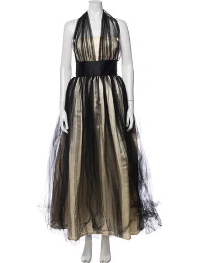 Pre-owned Bill Blass Striped Long Dress In Neutral