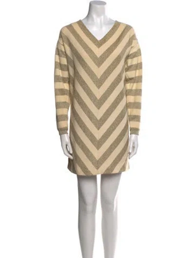 Pre-owned Bill Blass Striped Mini Dress In Neutral