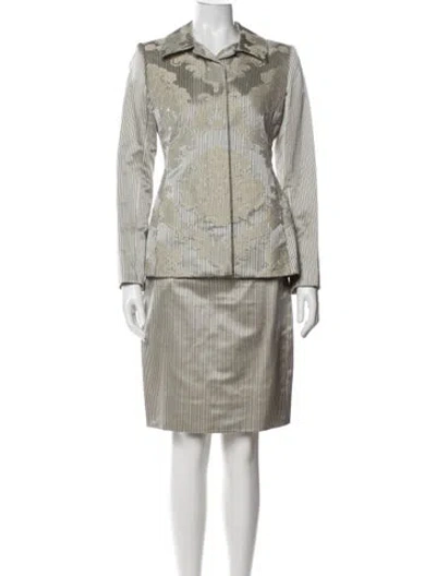 Pre-owned Bill Blass Striped Skirt Suit In Blue