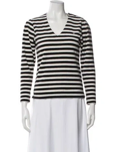 Pre-owned Bill Blass Striped V-neck Top In Black