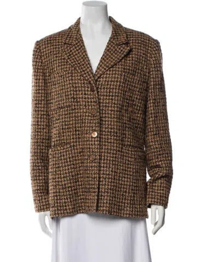 Pre-owned Bill Blass Tweed Pattern Blazer In Brown