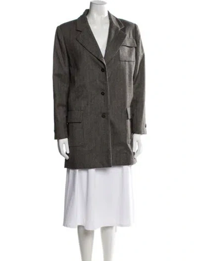 Pre-owned Bill Blass Tweed Pattern Blazer In Gray