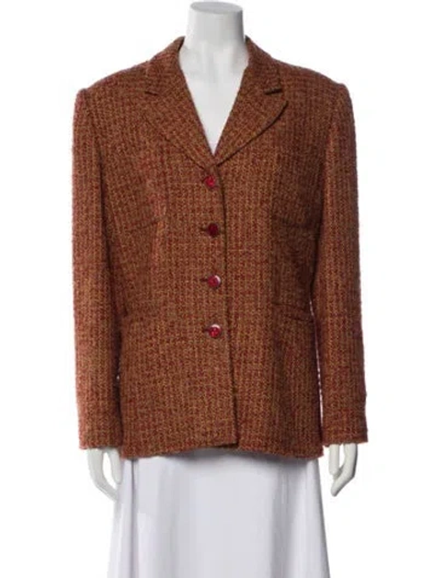 Pre-owned Bill Blass Tweed Pattern Blazer In Orange