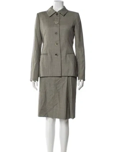Pre-owned Bill Blass Tweed Pattern Skirt Suit In Green