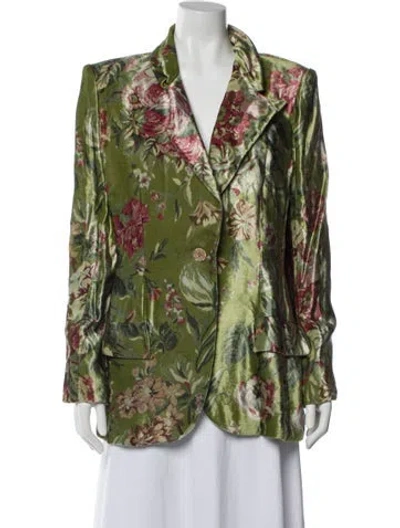 Pre-owned Bill Blass Velvet Floral Print Blazer In Green