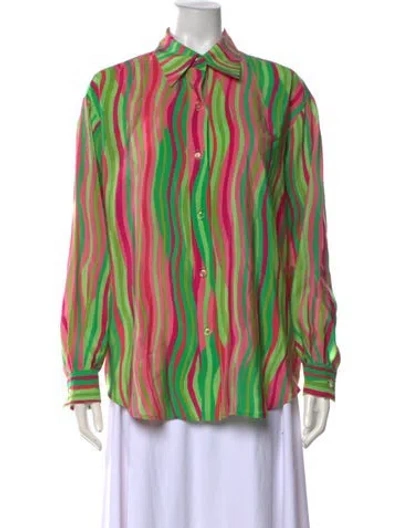 Pre-owned Bill Blass Vintage 1990's Blouse In Green/pink