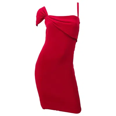 Pre-owned Bill Blass Vintage  1990s Size 6 Lipstick Red One Shoulder 90s Silk Dress