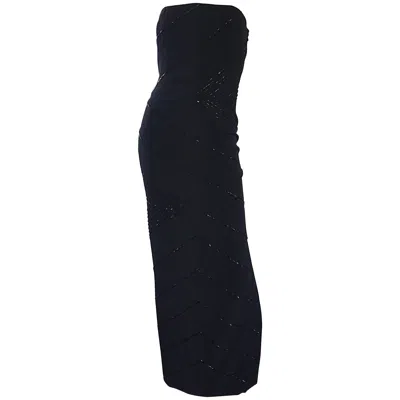Pre-owned Bill Blass Vintage  Black 1990s Beaded Size 6 / 8 90s Strapless Evening Dress