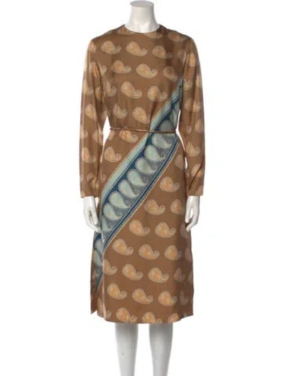 Pre-owned Bill Blass Vintage Midi Length Dress In Brown
