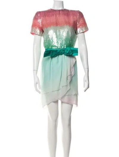 Pre-owned Bill Blass Vintage Mini Dress In Green/pink