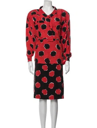 Pre-owned Bill Blass Vintage Polka Dot Print Skirt Set In Multicolor