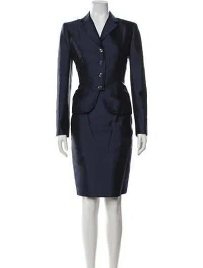 Pre-owned Bill Blass Vintage Satin Skirt Set In Blue
