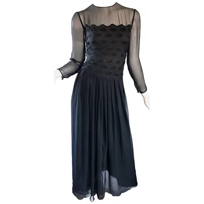 Pre-owned Bill Blass Vintage Size 12 / 14 Black Silk Chiffon 1990s Long Sleeve 90s Gown