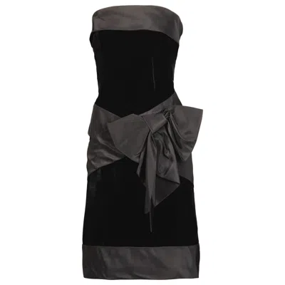 Pre-owned Bill Blass Vintage Strapless Black Velvet + Taffeta Cocktail Dress