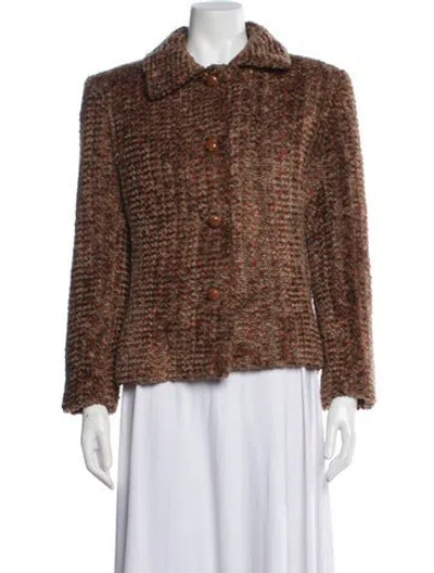 Pre-owned Bill Blass Vintage Tweed Pattern Jacket In Brown