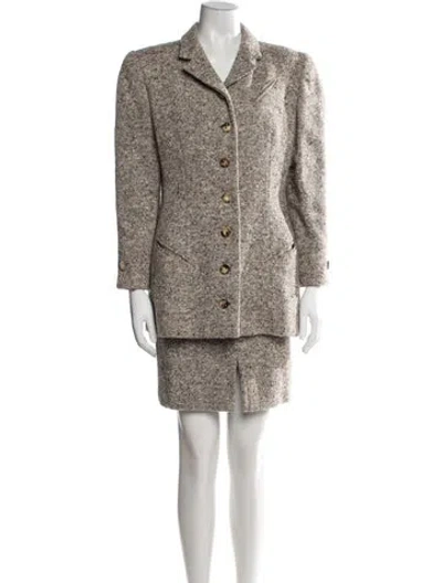 Pre-owned Bill Blass Vintage Tweed Pattern Skirt Suit In Gray