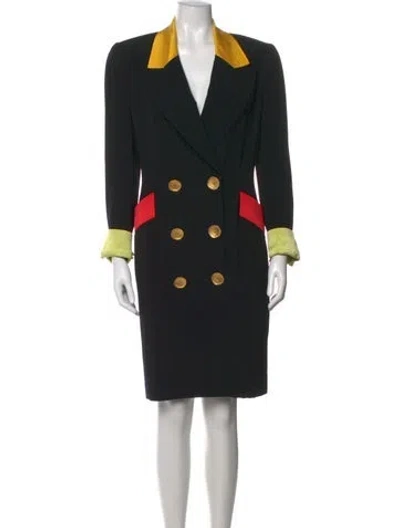 Pre-owned Bill Blass V-neck Knee-length Dress In Black