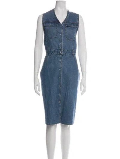 Pre-owned Bill Blass V-neck Knee-length Dress In Blue