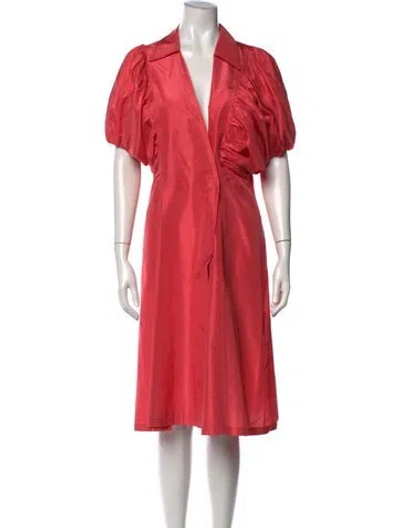 Pre-owned Bill Blass V-neck Midi Length Dress In Red