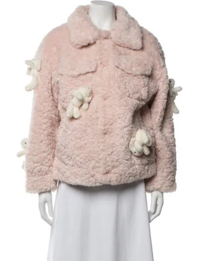 Pre-owned Bill Blass Wool Patterned Faux Fur Jacket In Pink