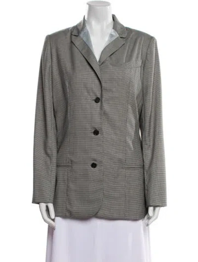 Pre-owned Bill Blass Wool Plaid Print Blazer In Gray