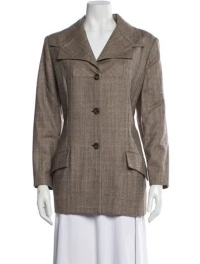 Pre-owned Bill Blass Wool Plaid Print Blazer In Gray