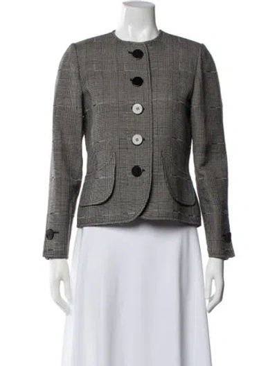 Pre-owned Bill Blass Wool Plaid Print Blazer In Multi