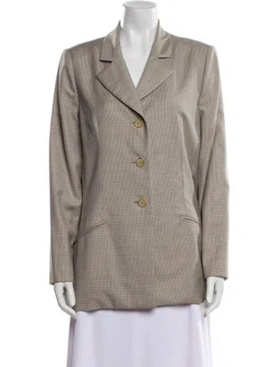 Pre-owned Bill Blass Wool Plaid Print Blazer In Neutral