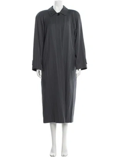 Pre-owned Bill Blass Wool Striped Trench Coat In Grey