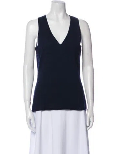 Pre-owned Bill Blass Wool V-neck Top In Blue