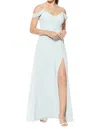 Bill Levkoff Chiffon Bridesmaid Dress With Off-center Slit In Mist In Gray