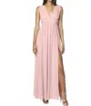 Bill Levkoff Chiffon Sleeveless Gown With High Slit In Frost Rose In Multi