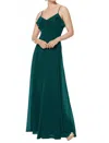 Bill Levkoff Chiffon Spaghetti Strap Gown In Evergreen In Green
