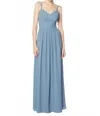 Bill Levkoff Chiffon V-neck Gown In Slate In Gray