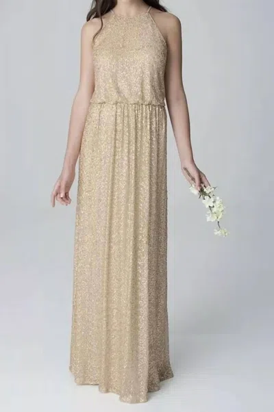 Bill Levkoff Floor-length Sleeveless Wedding Dress In Gold In Neutral