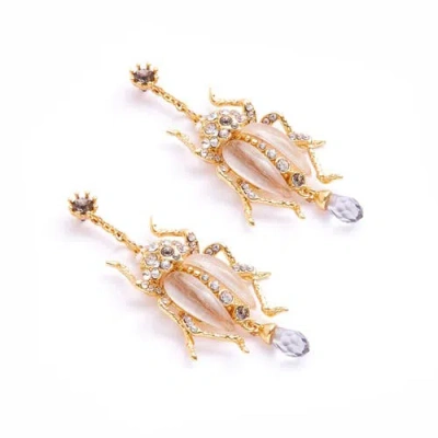 Bill Skinner Studio Bejewelled Beetle Drop Earrings In Gold
