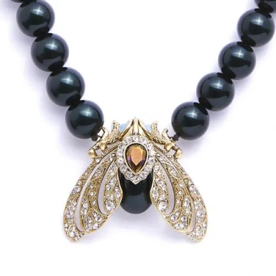 Bill Skinner Studio Bejewelled Moth Statement Necklace In Brown