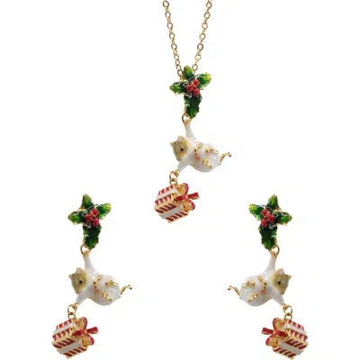 Bill Skinner Studio Christmas Mouse  Pendant & Earring Set In Multi
