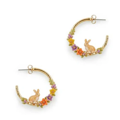 Bill Skinner Studio Flower Rabbit Hoops In Gold