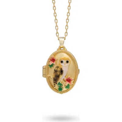 Bill Skinner Studio Owl & Moon Cameo Locket In Multi