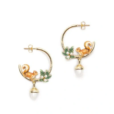 Bill Skinner Studio Squirrel & Acorn Hoop Earrings