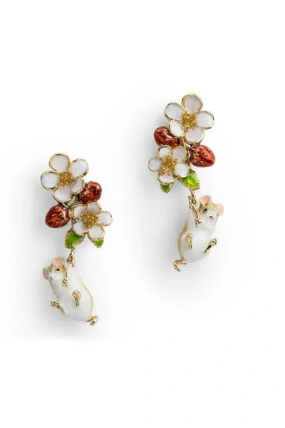 Bill Skinner Studio Strawberry & Hanging Mouse Earrings