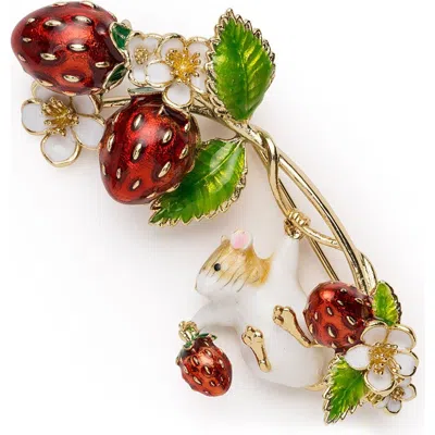 Bill Skinner Studio Strawberry & Mouse Brooch In Multi