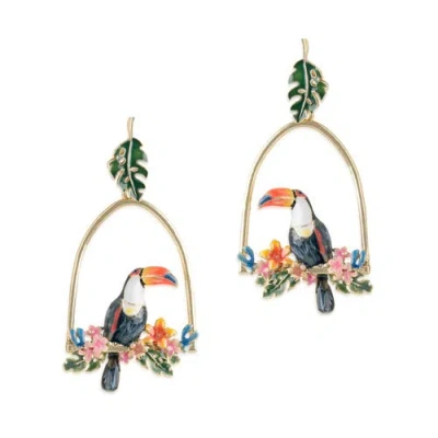 Bill Skinner Studio Toucan Hoop Drop Earrings In Multi