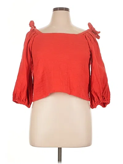 Pre-owned Billabong 3/4 Sleeve Top Red Off The Shoulder Neckline Tops